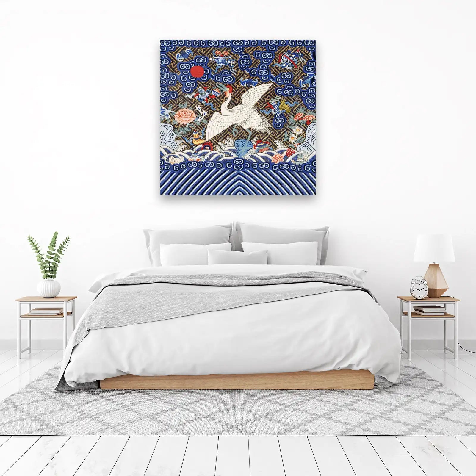 Elegant Crane & Floral Asian Art Wall Art
