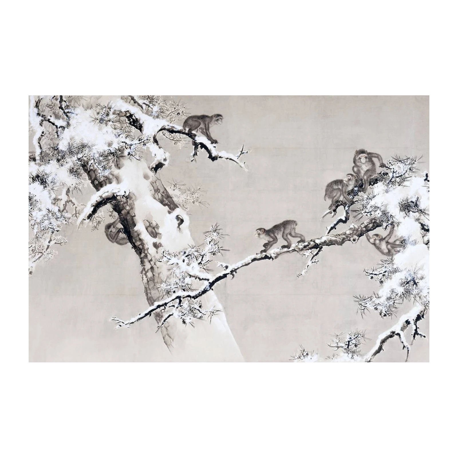 Monkeys in Snow Pine Tree Wall Art