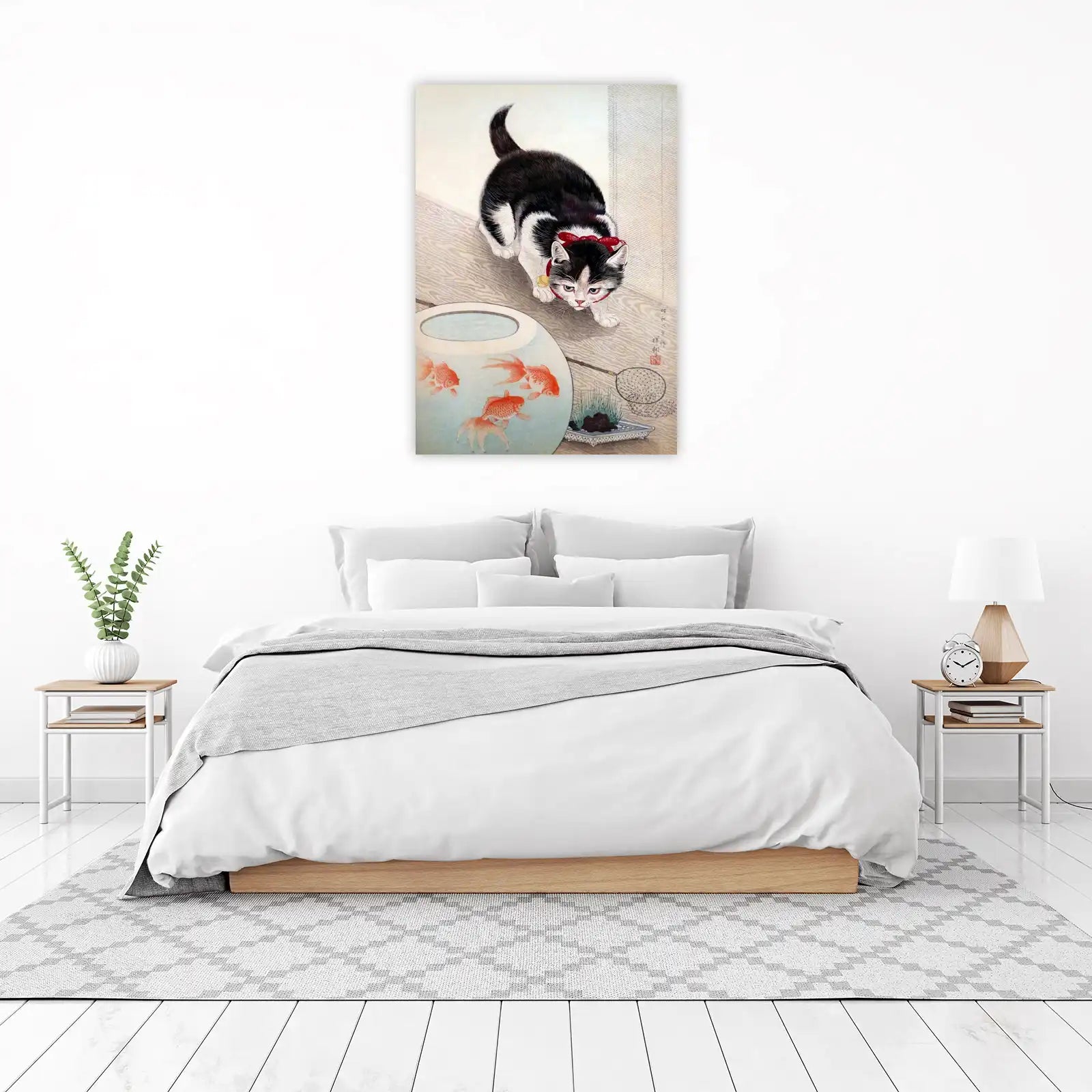 Curious Cat & Goldfish Japanese Art Wall Art