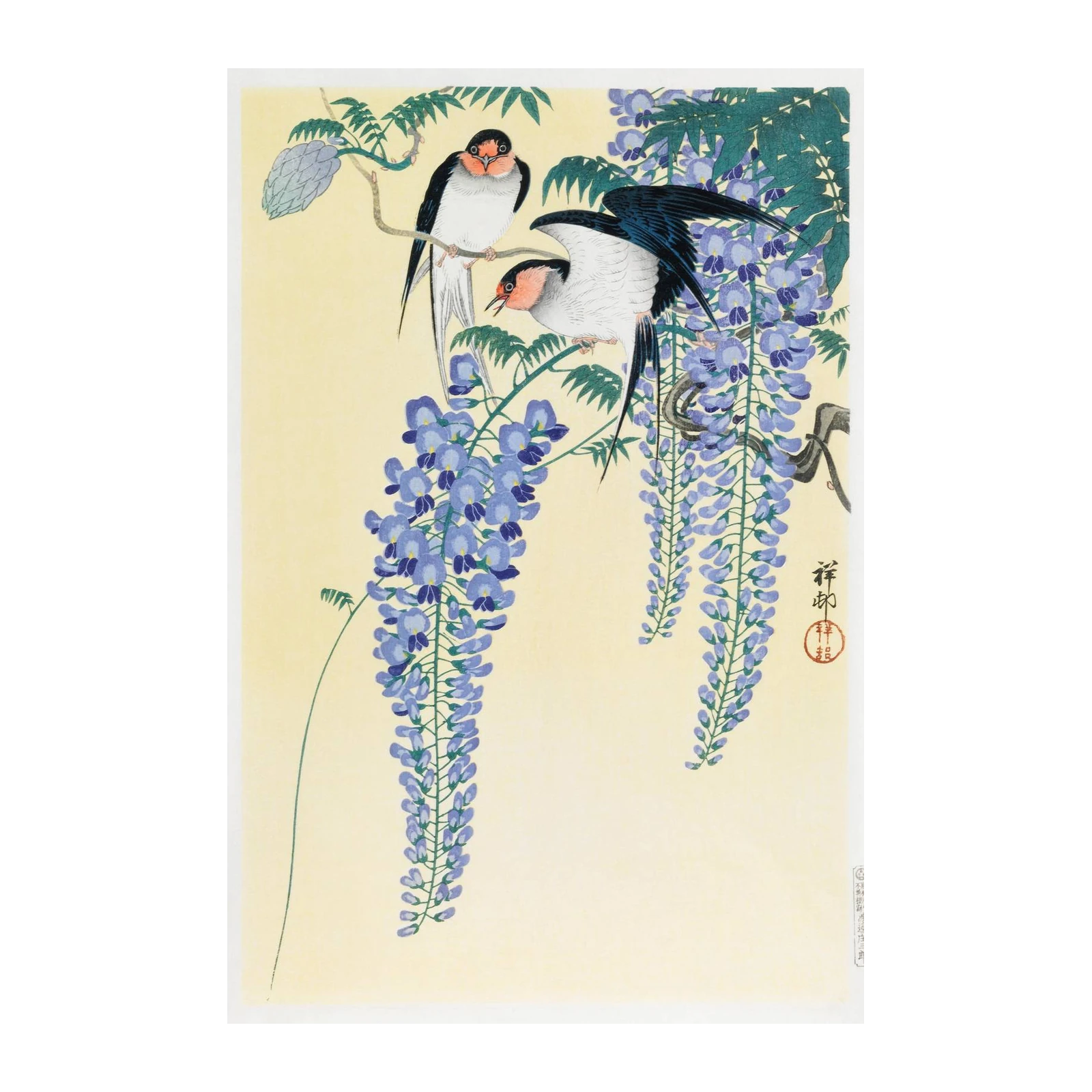 Swallows & Wisteria Japanese Art Wall Art