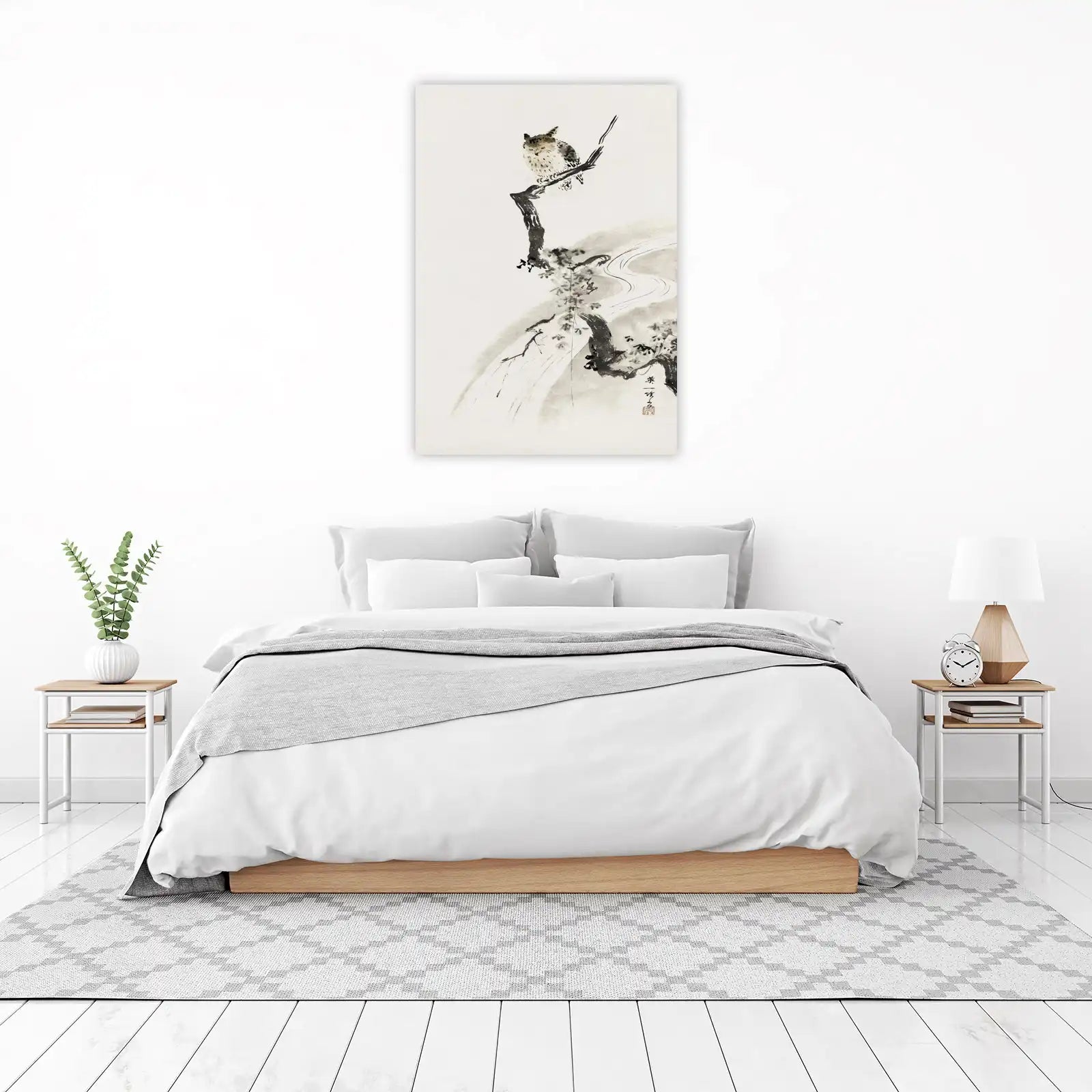 Serene Owl & Cherry Blossom Wall Art - Asian Art