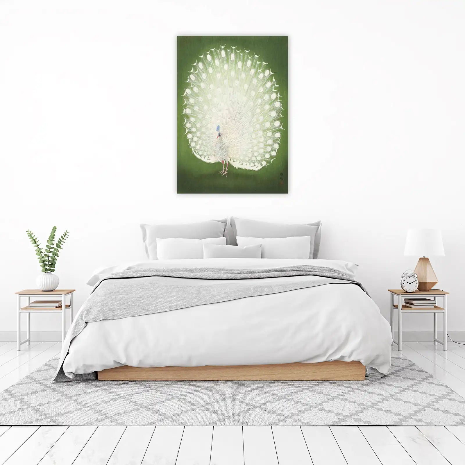 Elegant White Peacock Zen Garden Wall Art