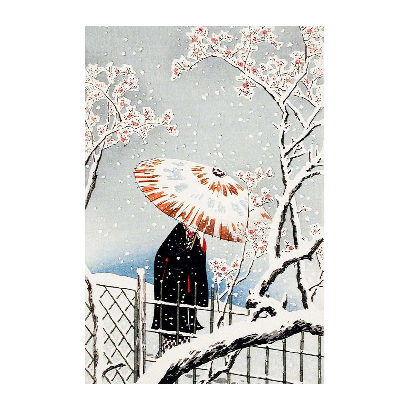Serene Snowfall Japanese Woman Wall Art