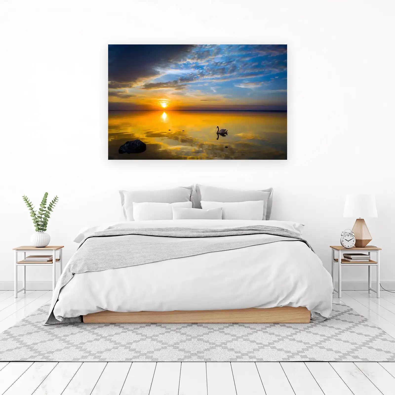 Tranquil Swan Sunset Serenity Wall Art
