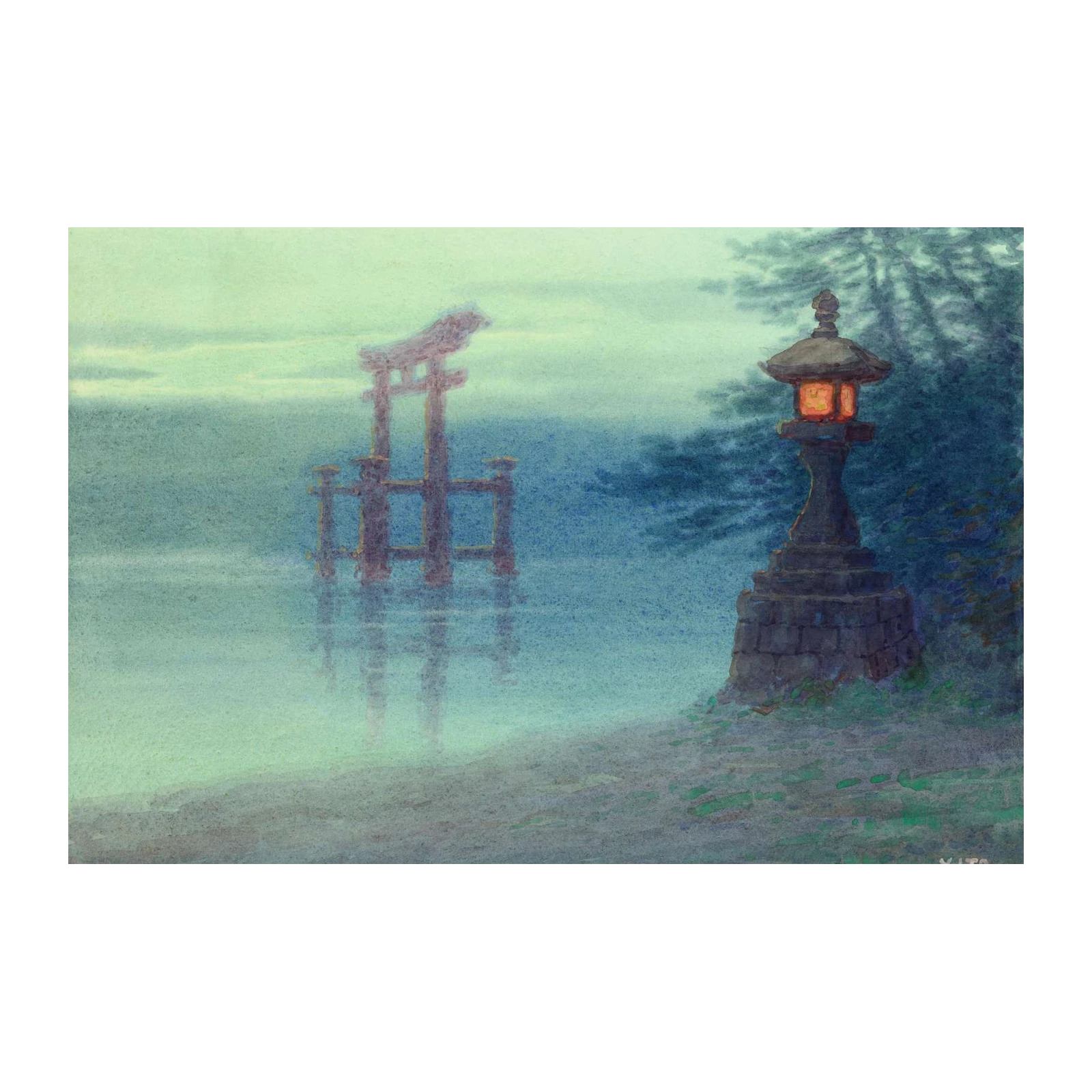 Misty Torii Gate & Lantern Japanese Art Wall Art