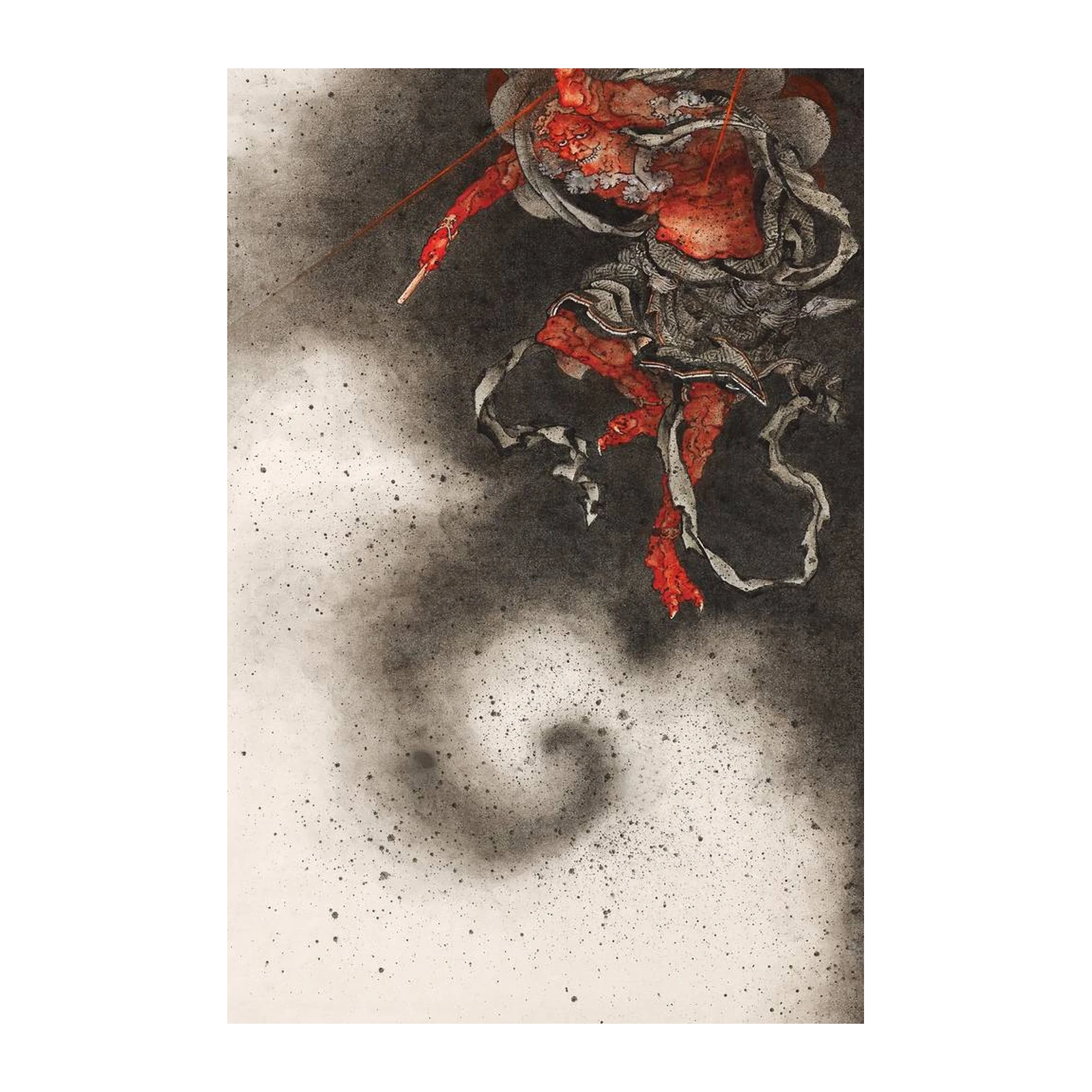 Dynamic Red Warrior Japanese Ink Art Wall Art