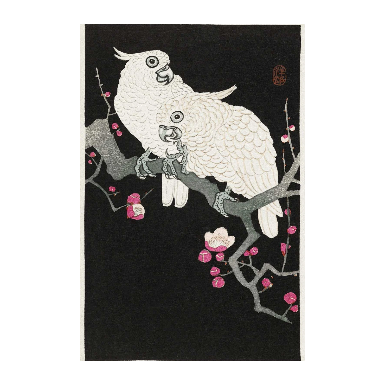 White Cockatoos Plum Blossom Wall Art