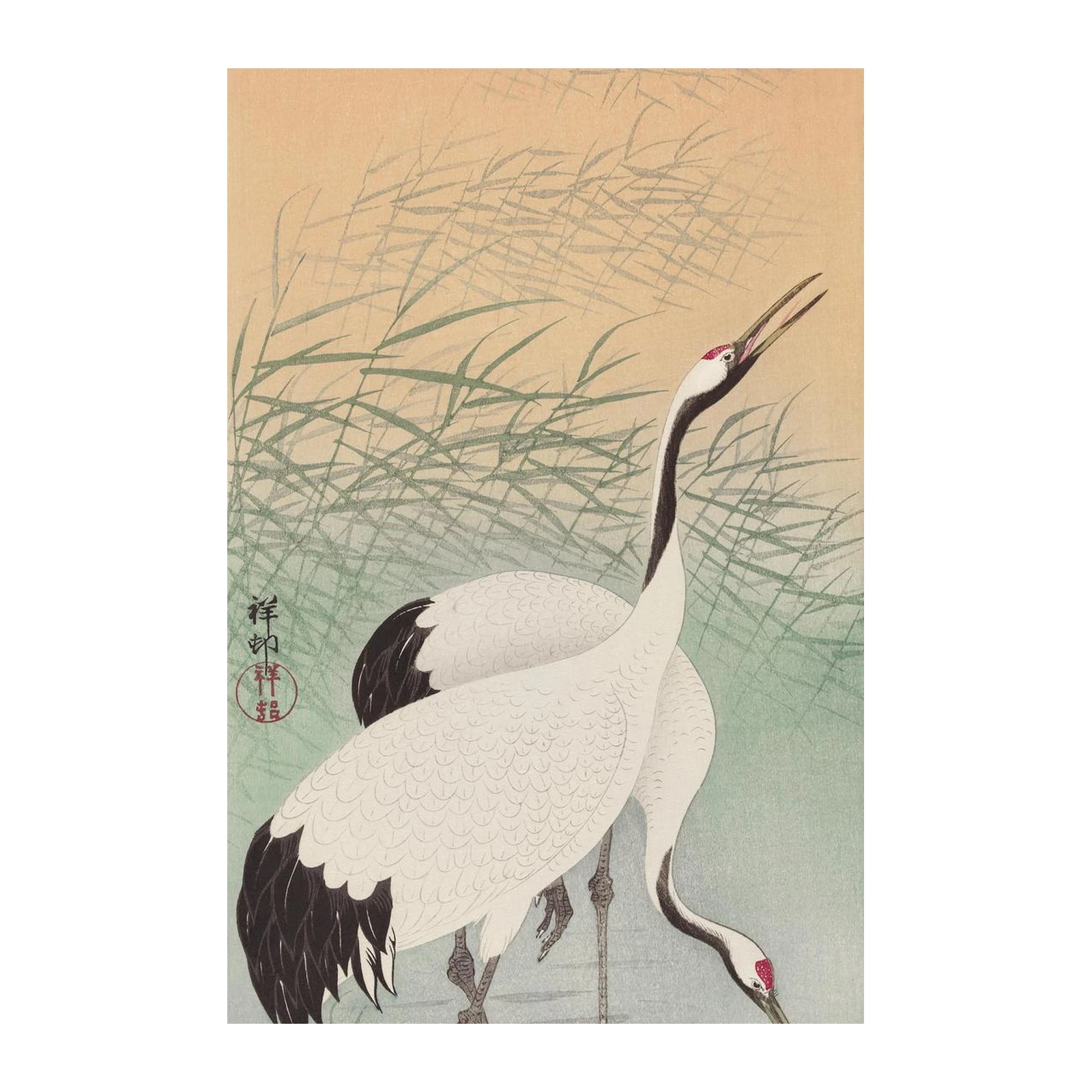 Graceful Cranes in Reeds Wall Art