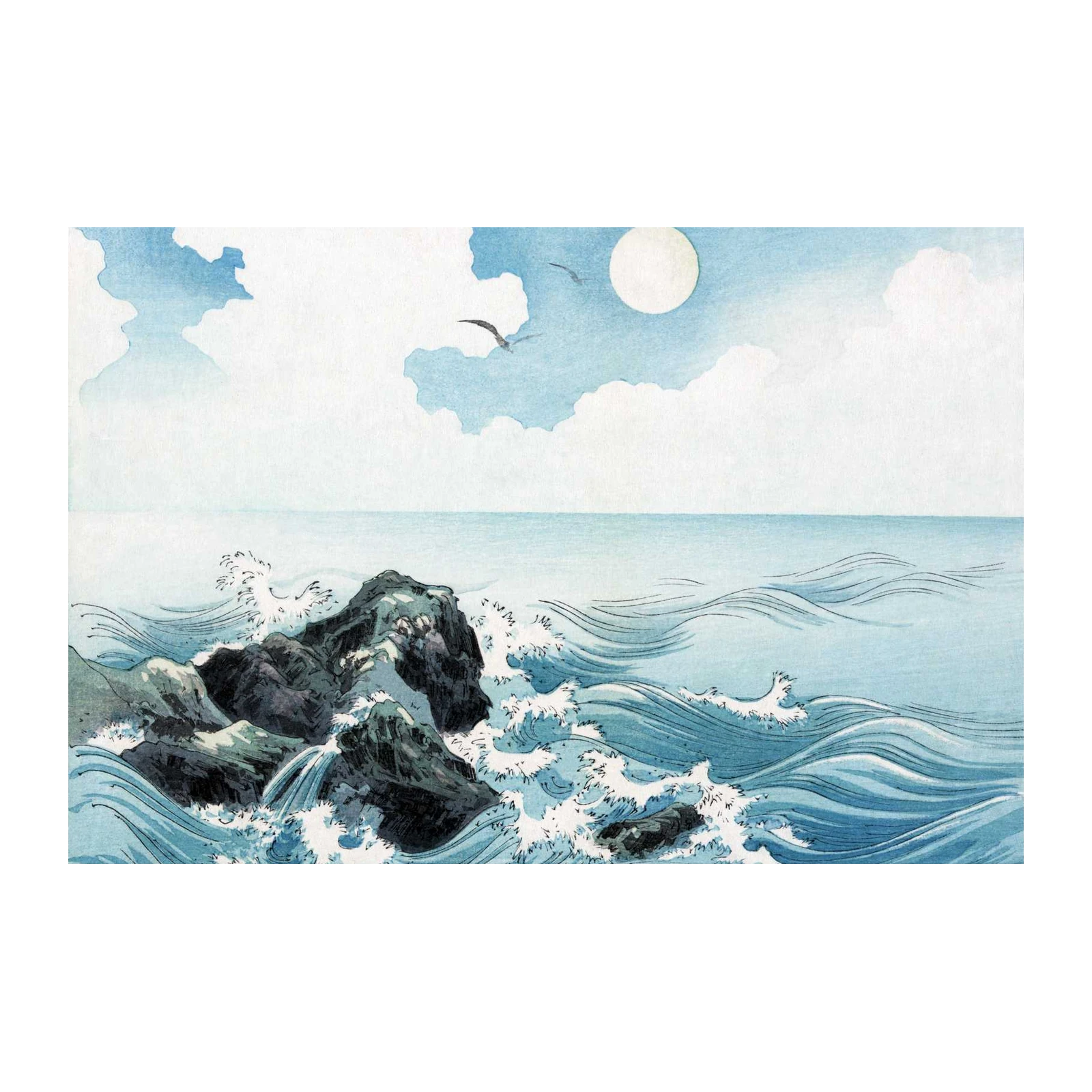 Serene Coastal Waves & Seagulls Wall Art