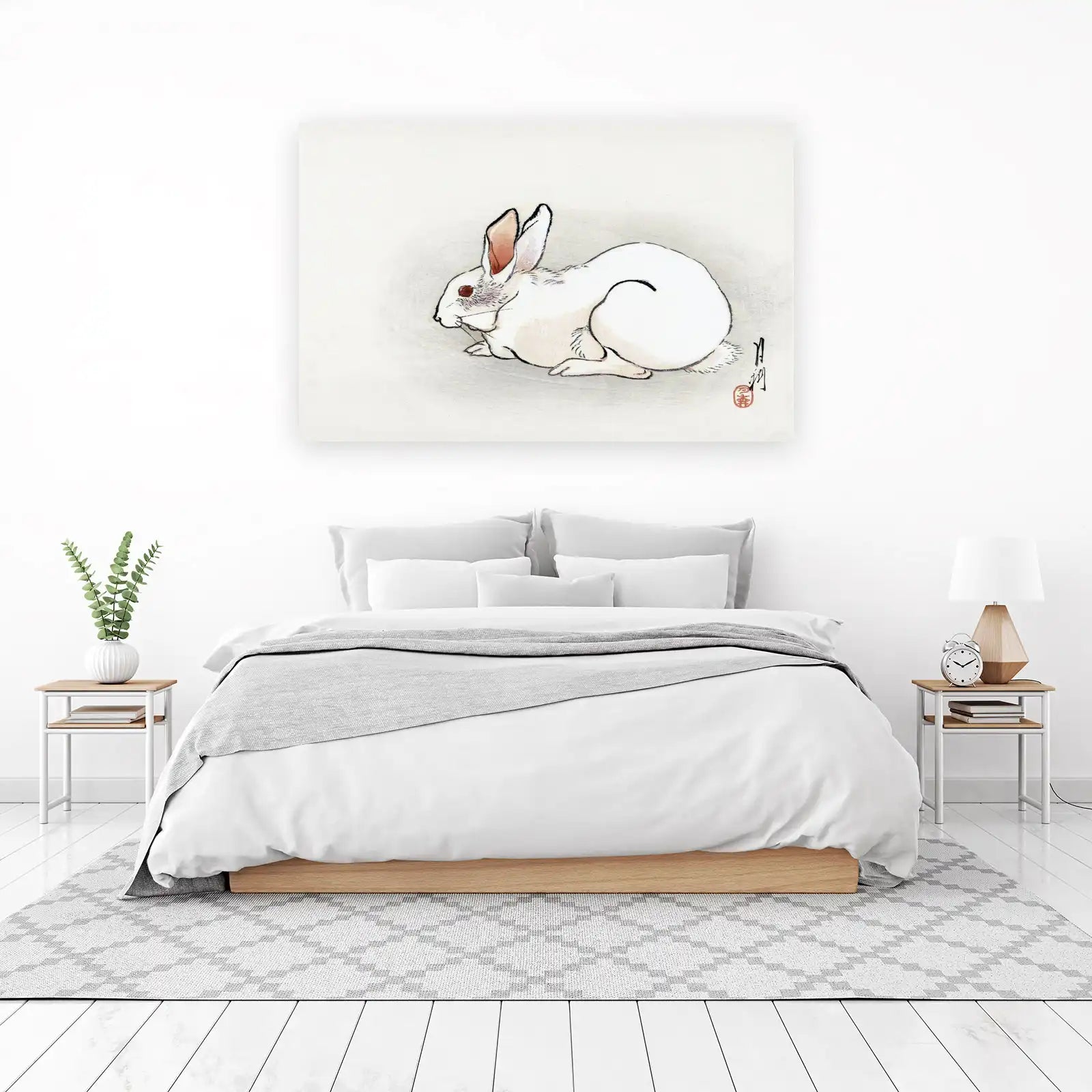 Serene White Rabbit Zen Art Wall Art