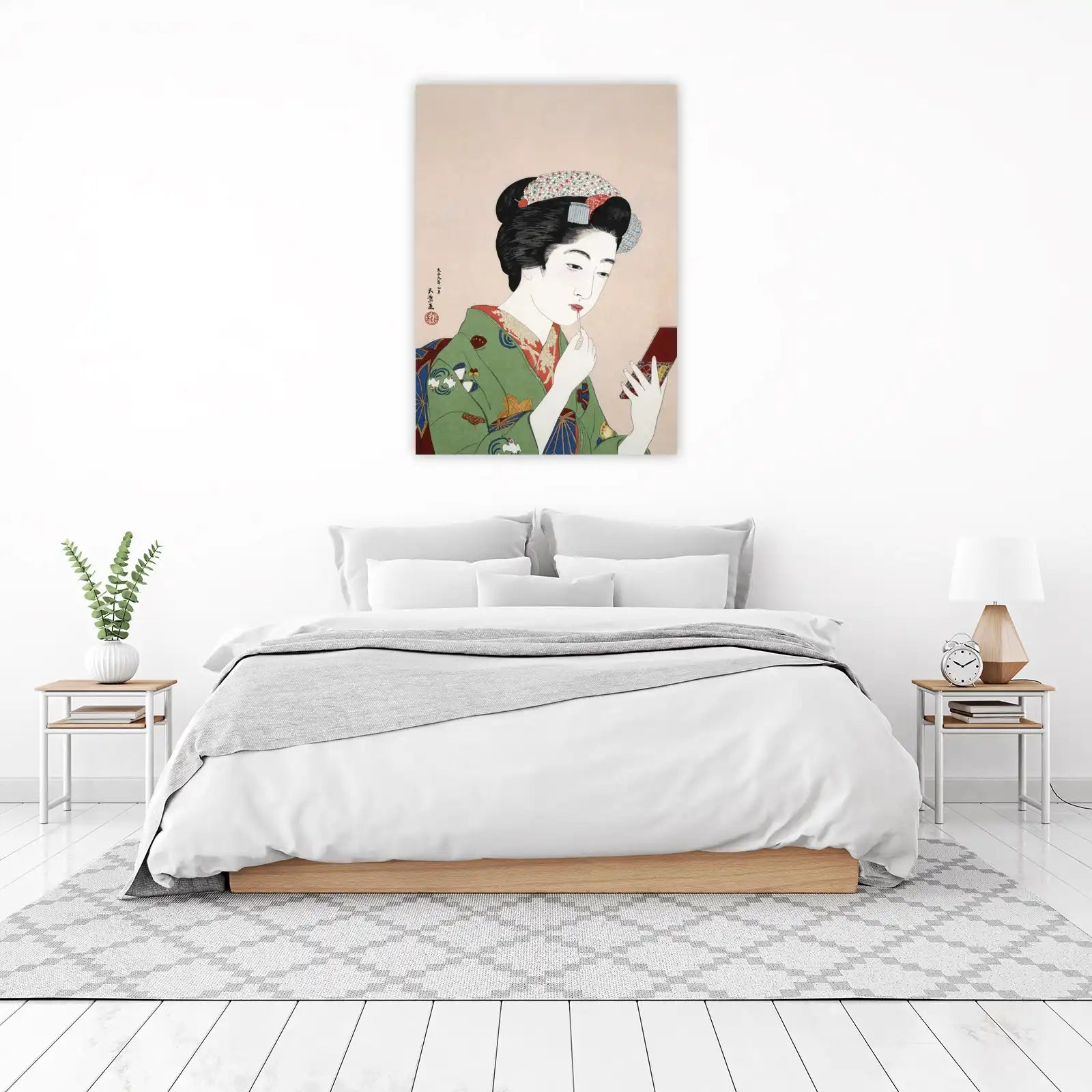 Elegant Geisha Applying Lipstick Japanese Art Wall Art