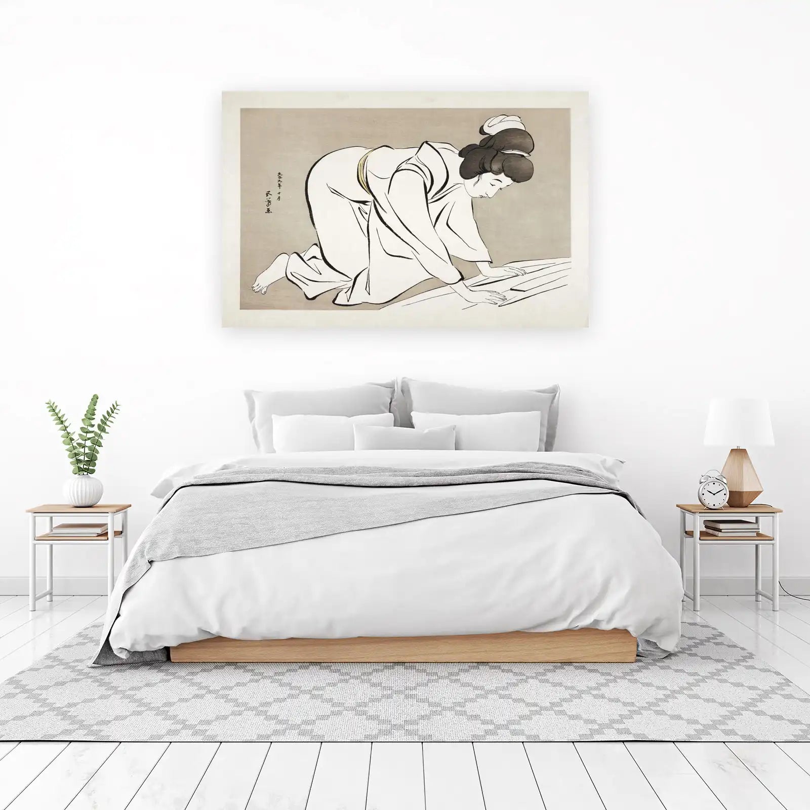 Elegant Geisha Kneeling Art Wall Art