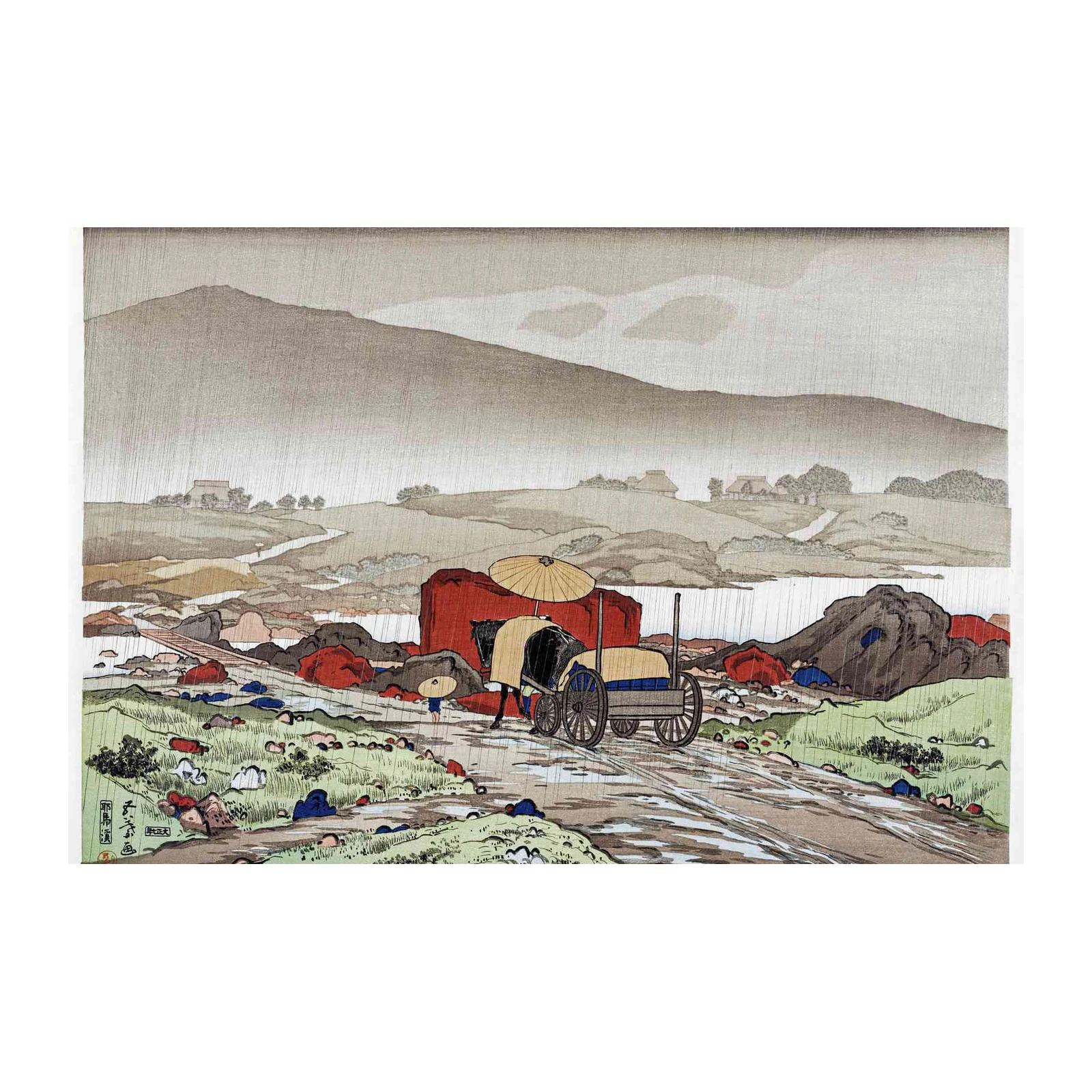 Serene Rainy Day Japanese Landscape Wall Art