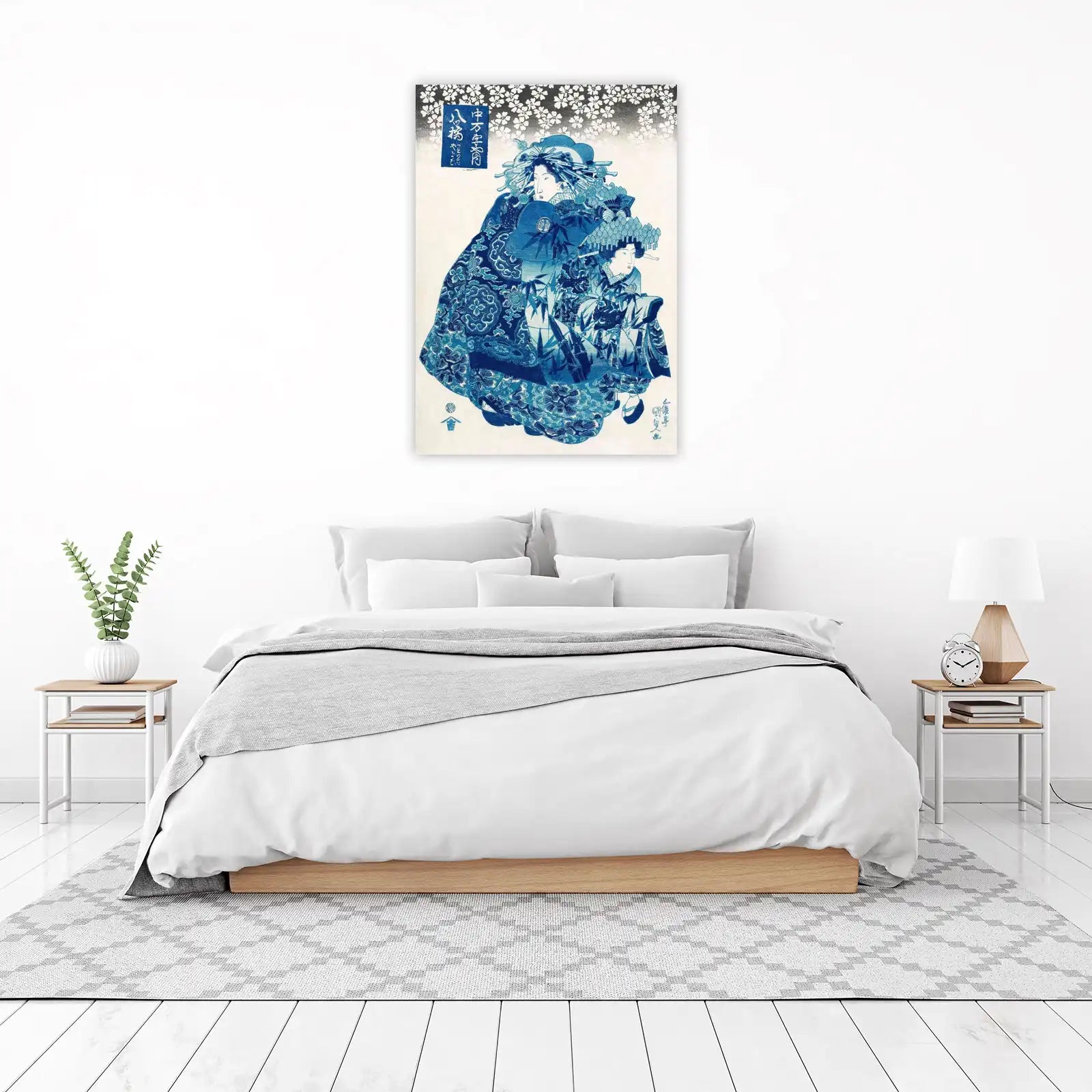 Blue Japanese Geisha Floral Wall Art