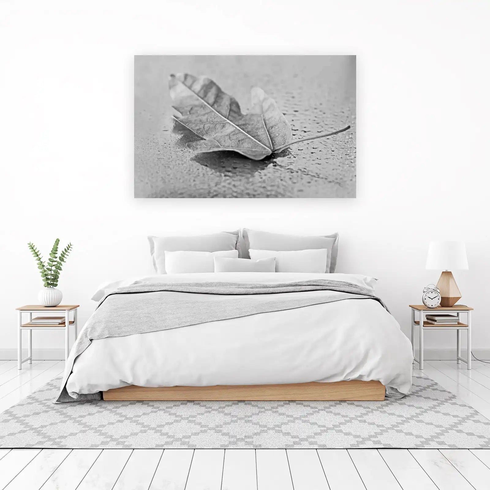 Monochrome Leaf with Dewdrops Wall Art