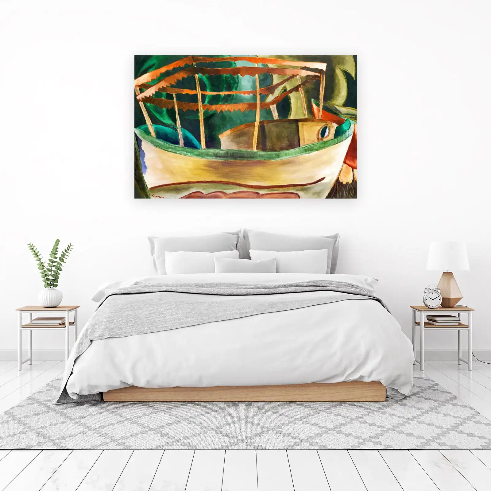 Vibrant Tropical Boat Scenic Wall Art