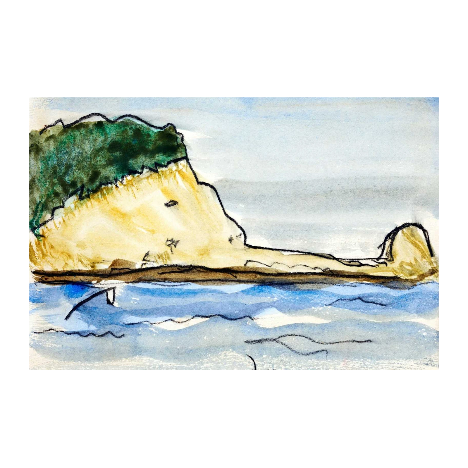 Serene Coastal Landscape Watercolor Wall Art