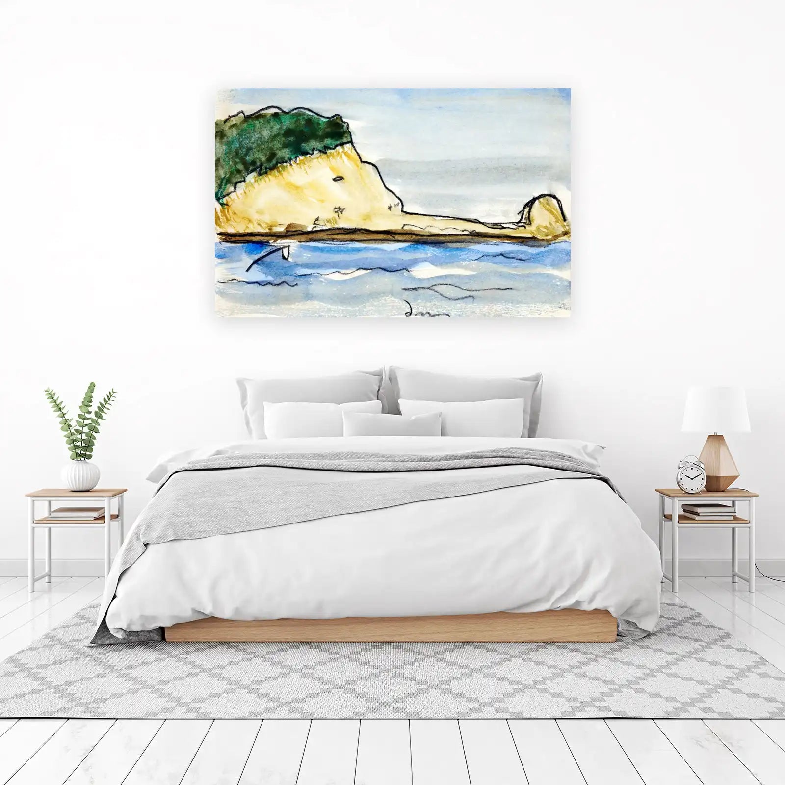 Serene Coastal Landscape Watercolor Wall Art