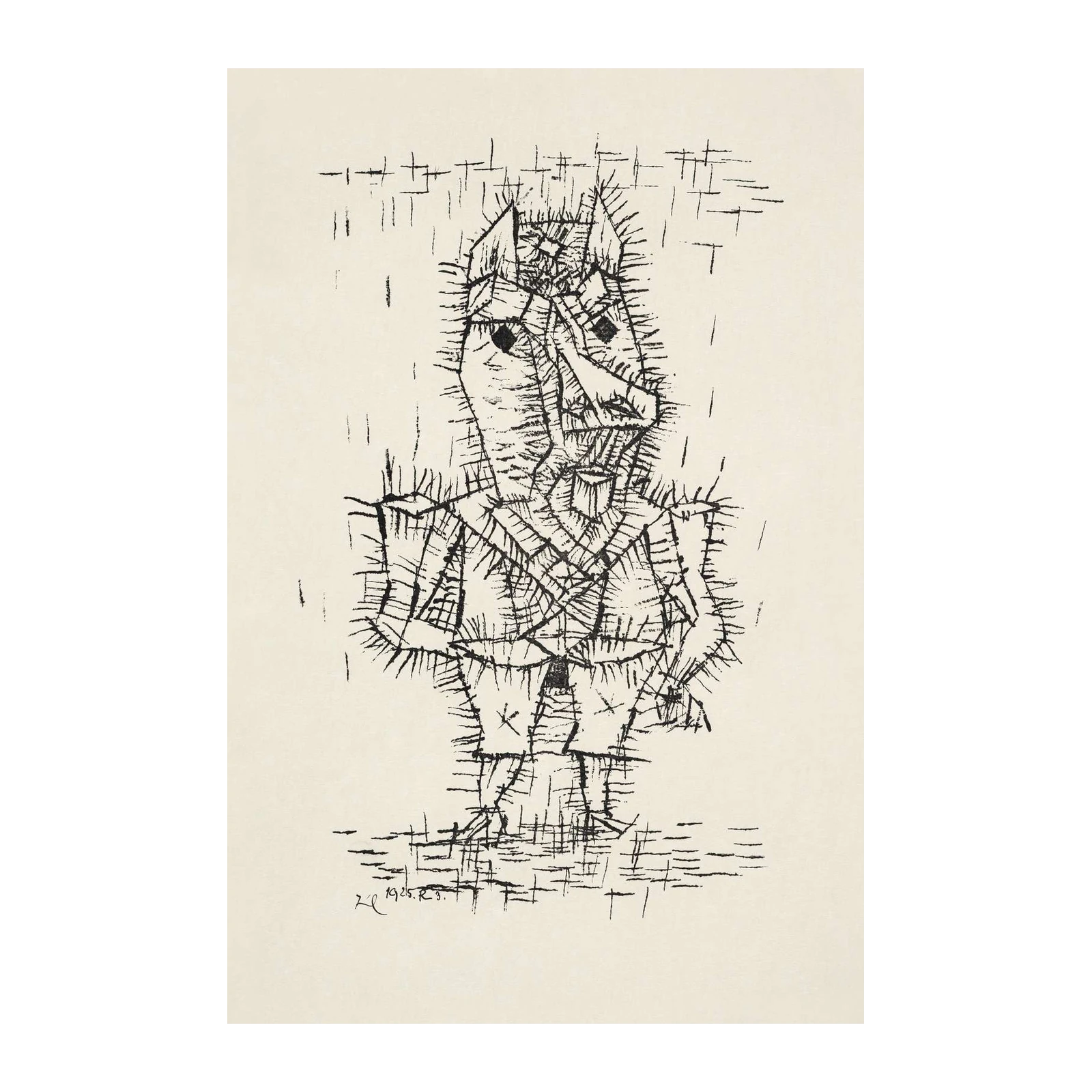 Whimsical Figure Sketch Black and White Wall Art