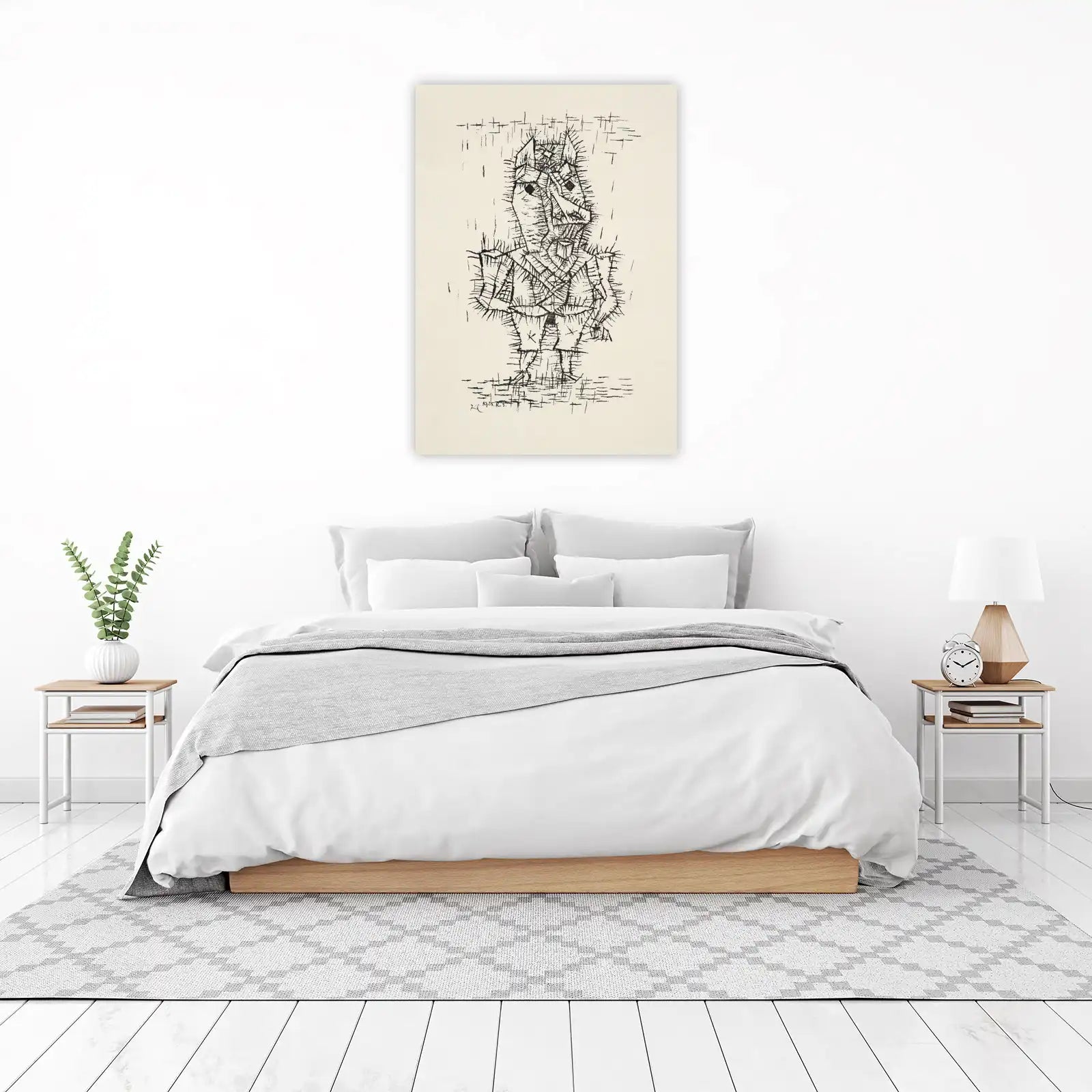 Whimsical Figure Sketch Black and White Wall Art