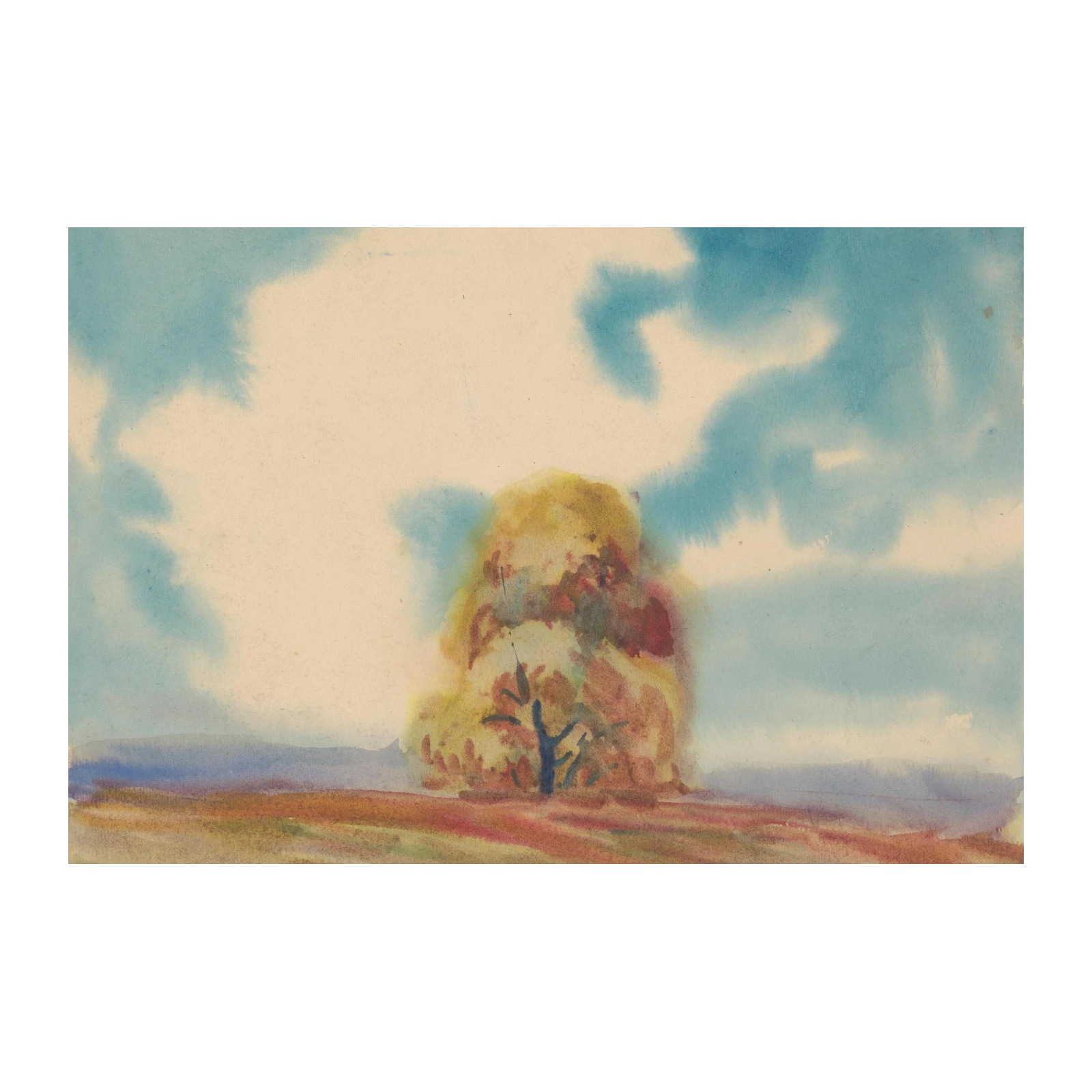 Autumn Tree Watercolor Landscape Wall Art