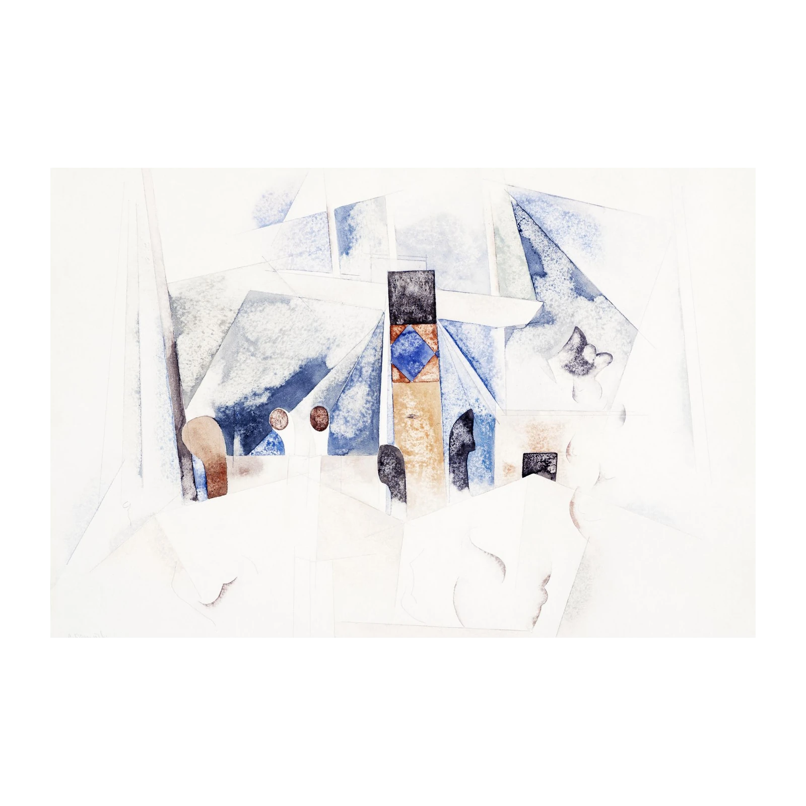 Abstract Figures & Forms Blue Watercolor Wall Art