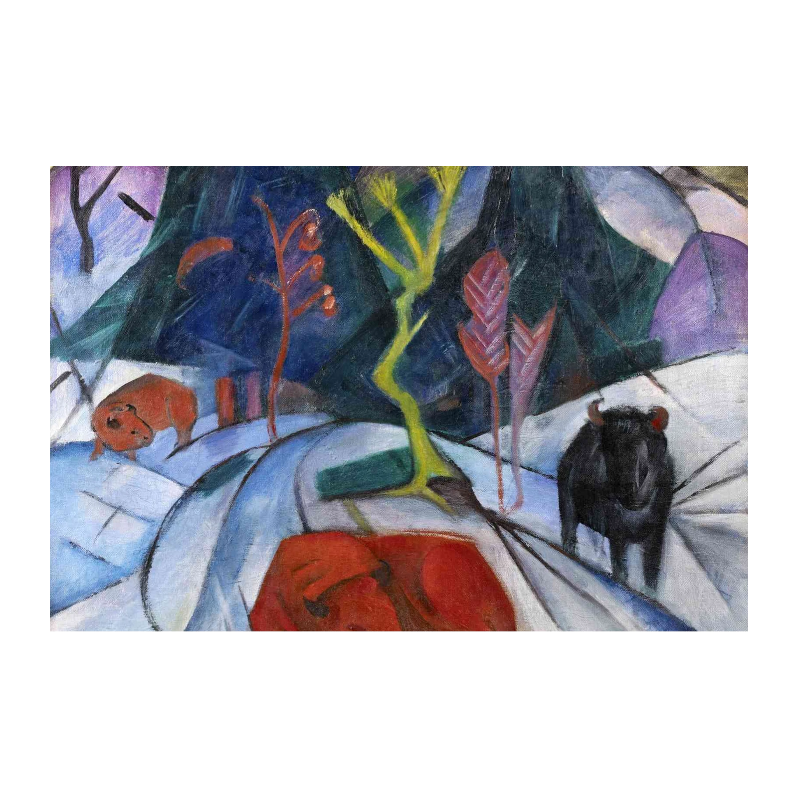 Expressive Fauvist Landscape with Animals Wall Art