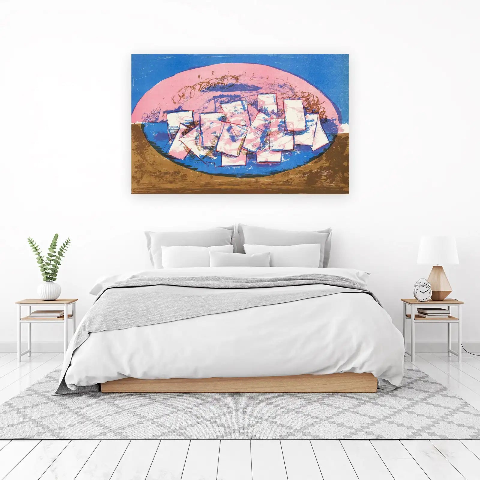 Abstract Pink & Blue Geometric Cityscape Wall Art