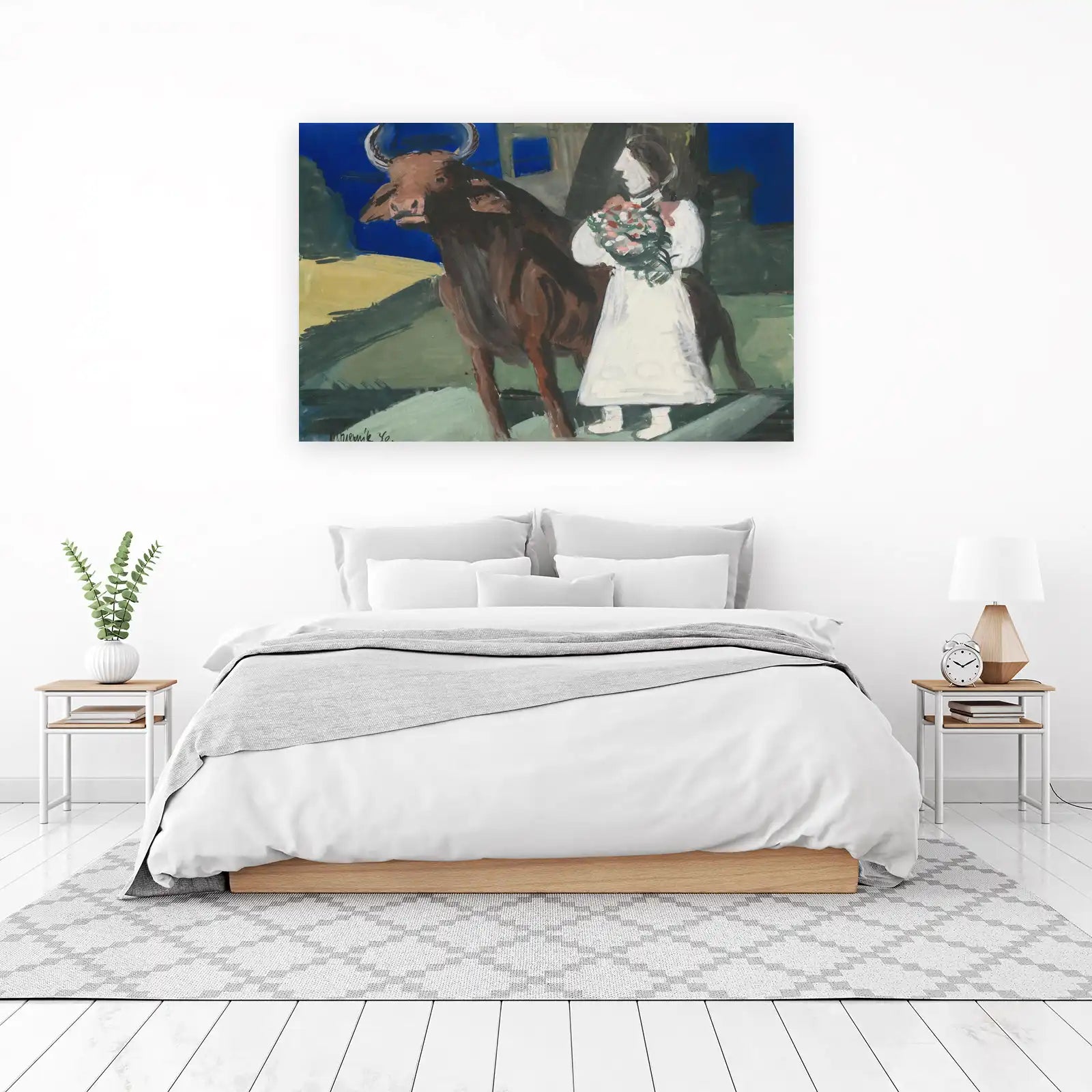 Girl & Bull Folk Art Wall Art