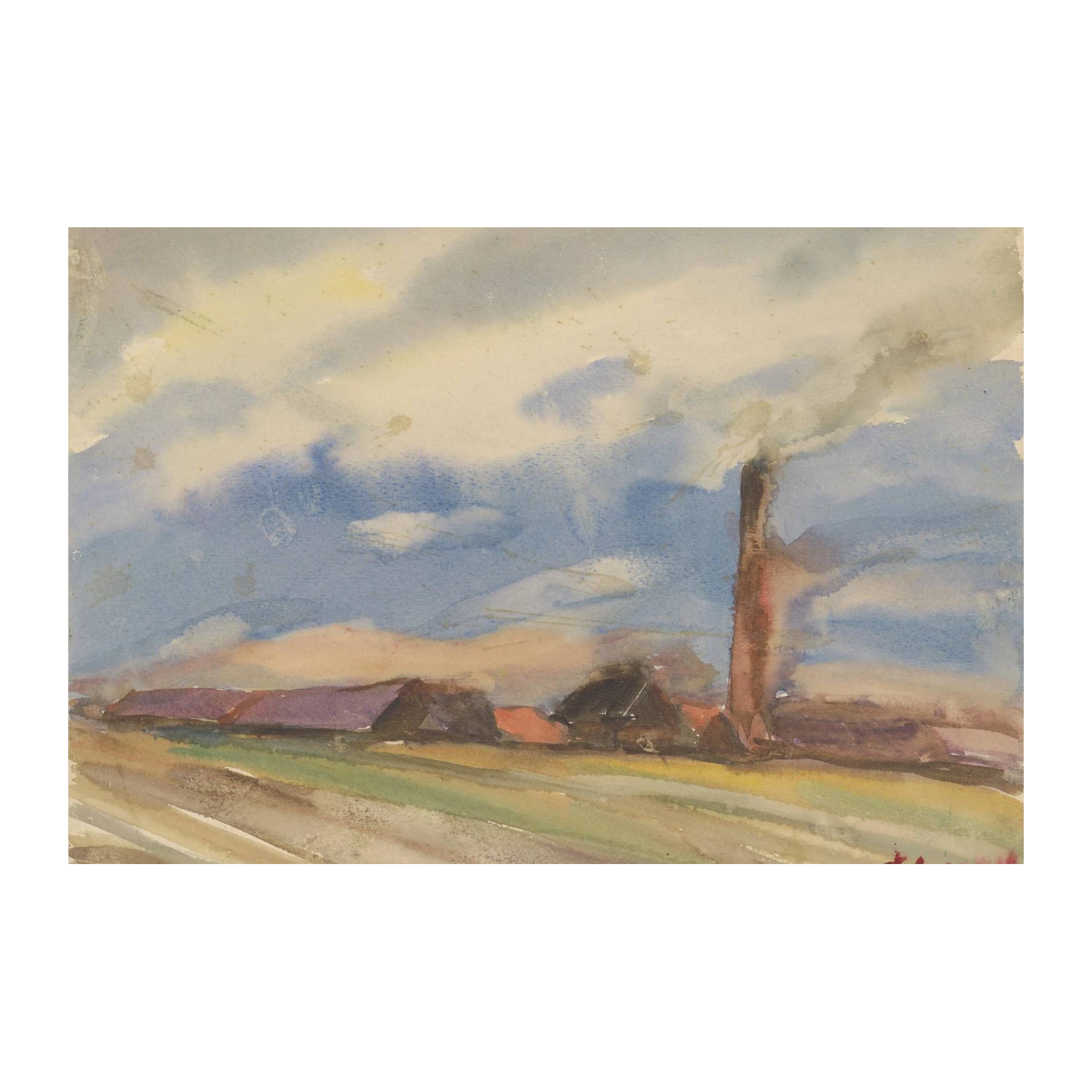 Industrial Landscape Watercolor Art Wall Art