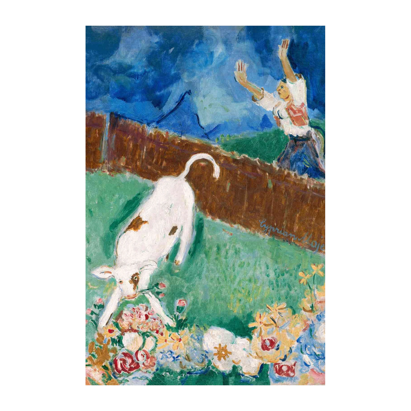 Vibrant Cow & Farmer Wall Art