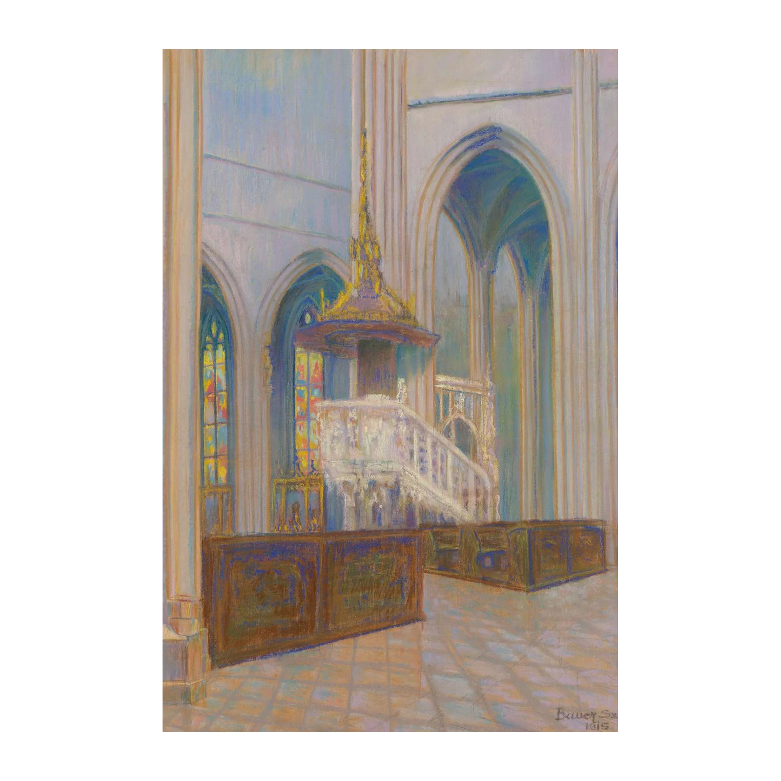 Serene Cathedral Interior Impressionist Wall Art