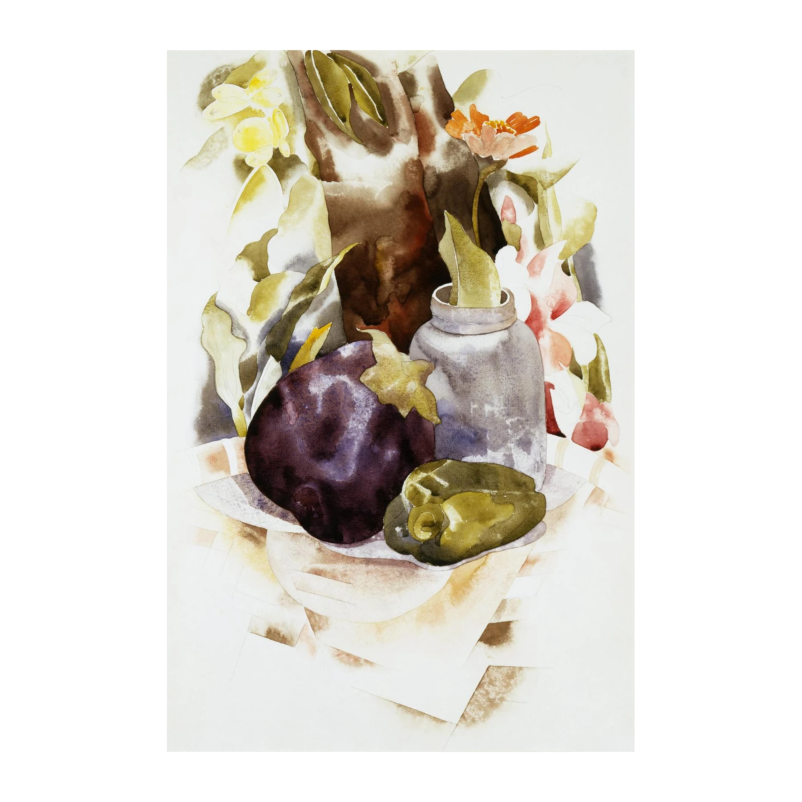 Artistic Eggplant & Pepper Still Life Wall Art