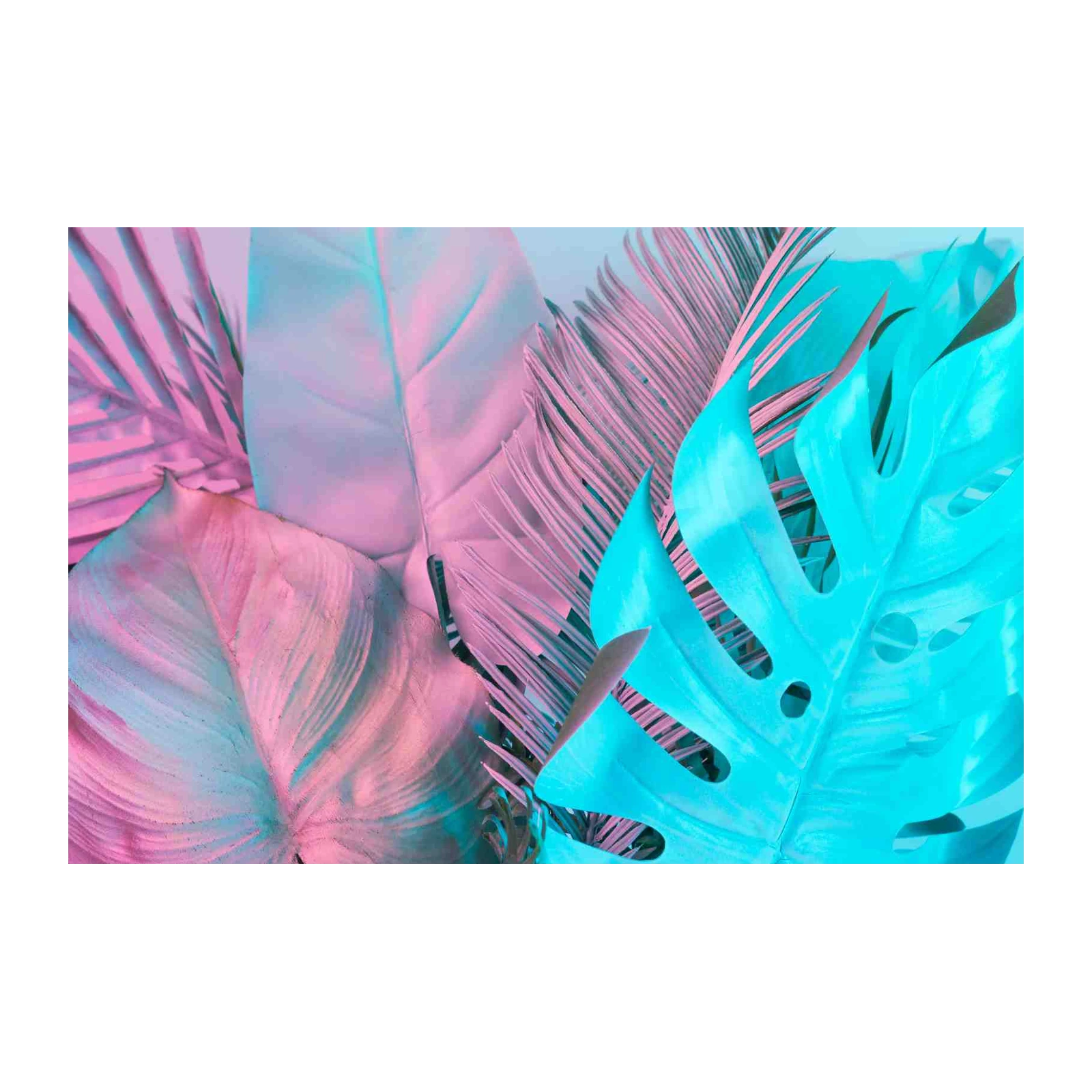 Vibrant Tropical Leaves Neon Aura Wall Art