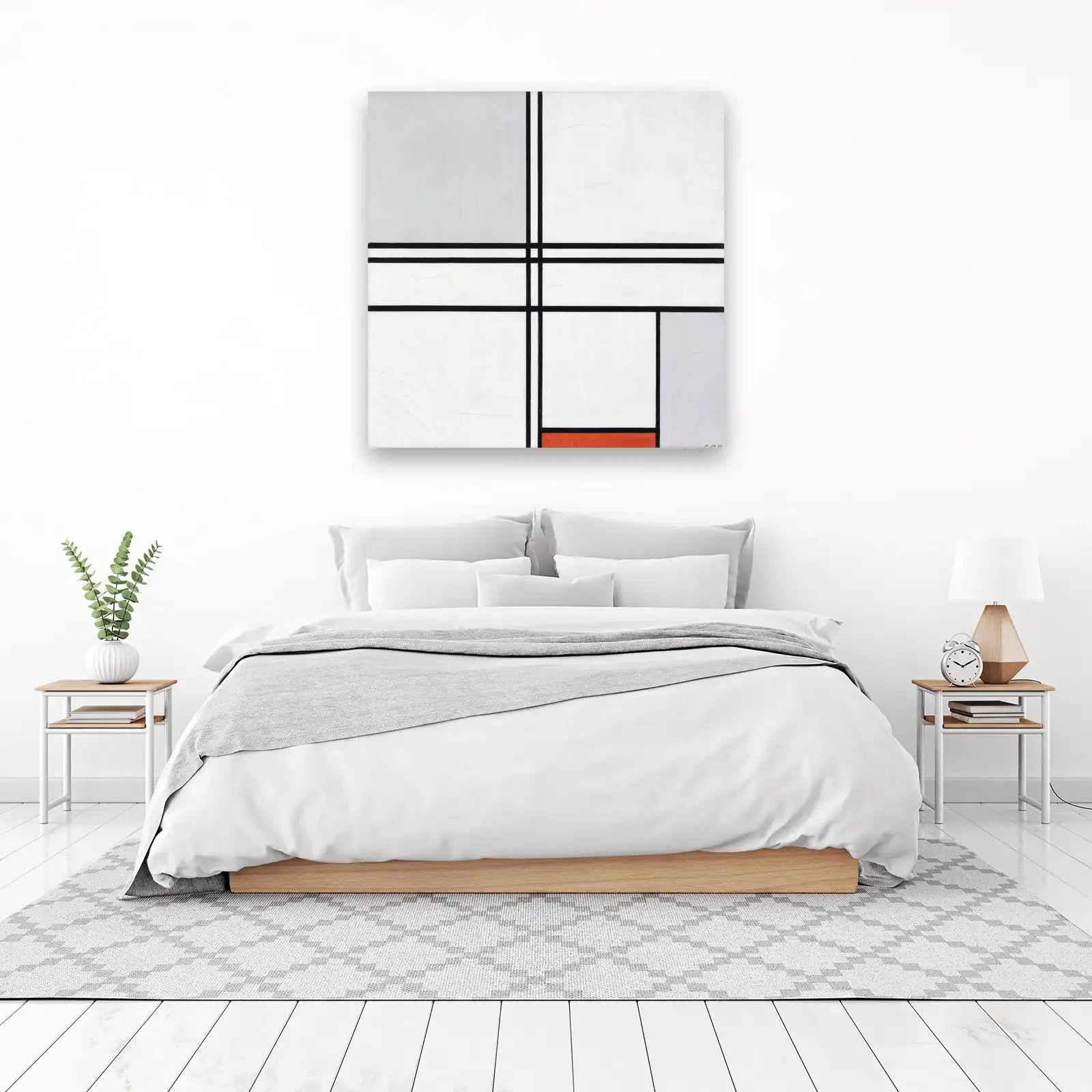 Abstract Geometric Red & White Wall Art