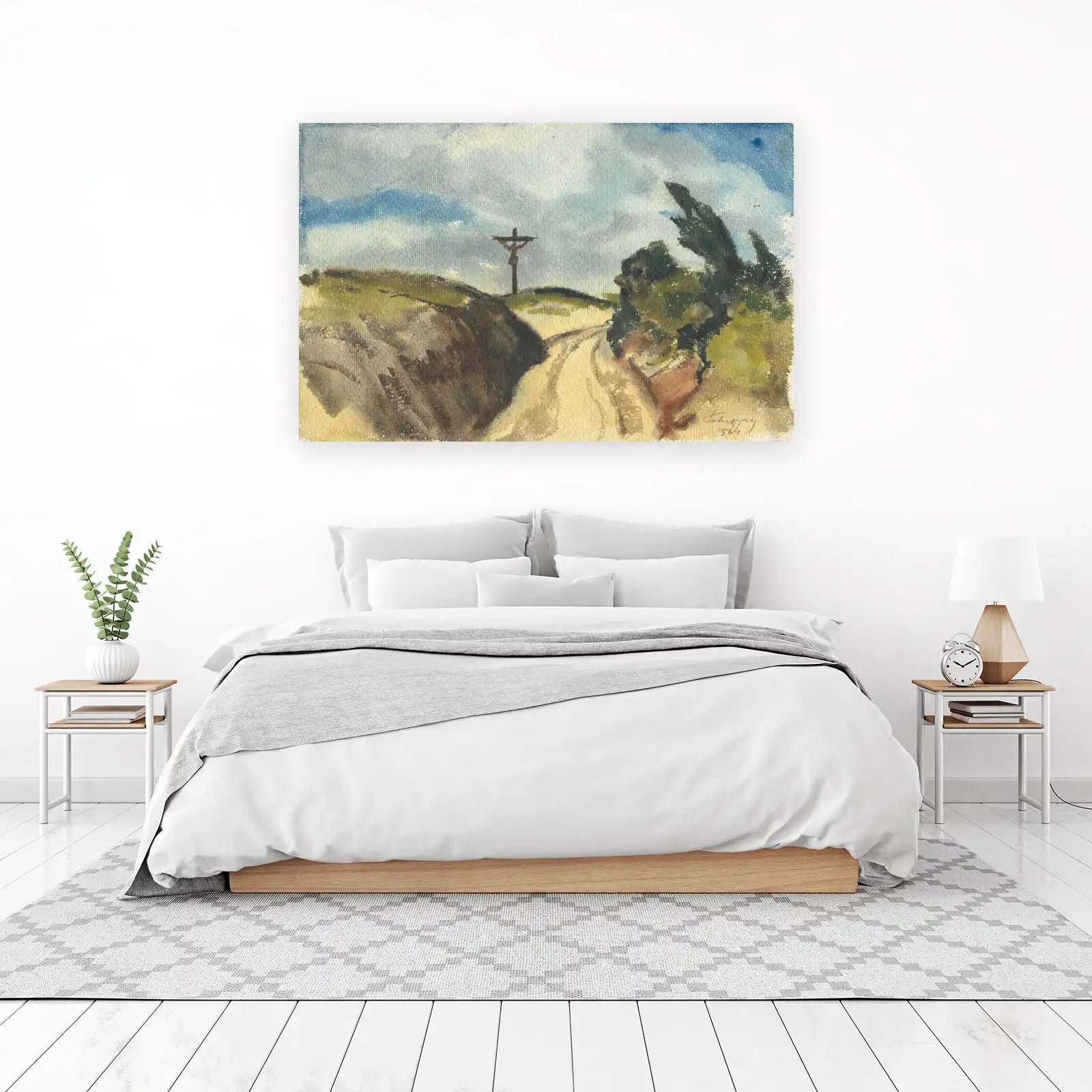 Religious Crucifixion Landscape Watercolor Wall Art