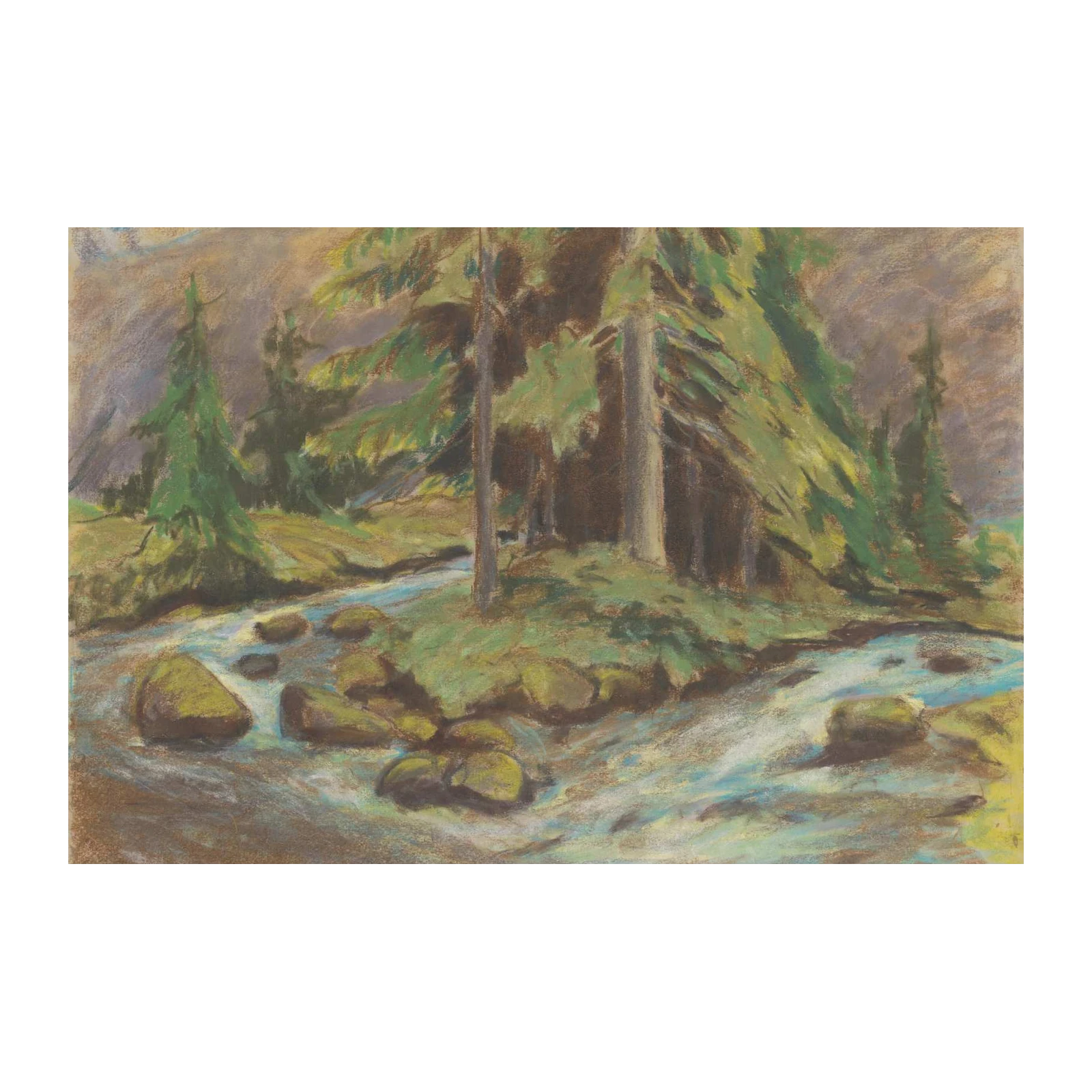 Serene Forest Stream Pastel Wall Art