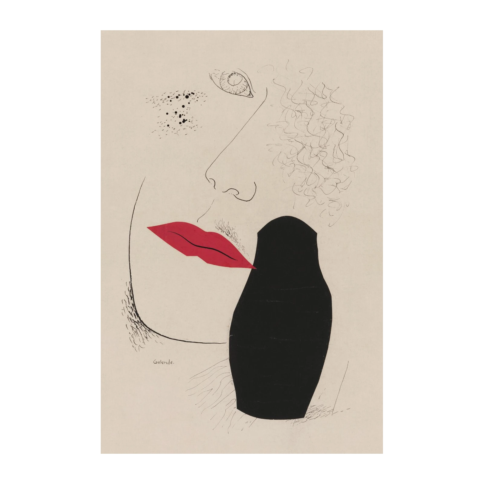 Surrealist Red Lips & Black Silhouette Wall Art