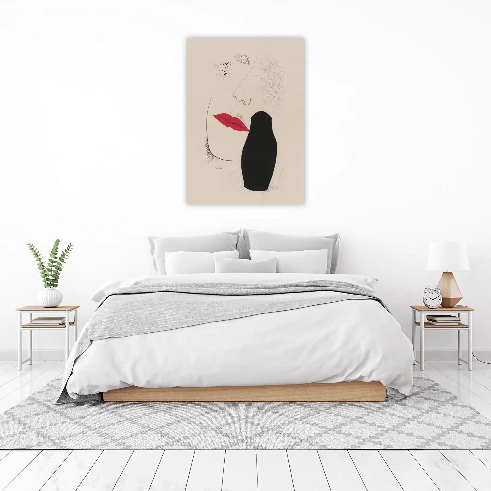 Surrealist Red Lips & Black Silhouette Wall Art