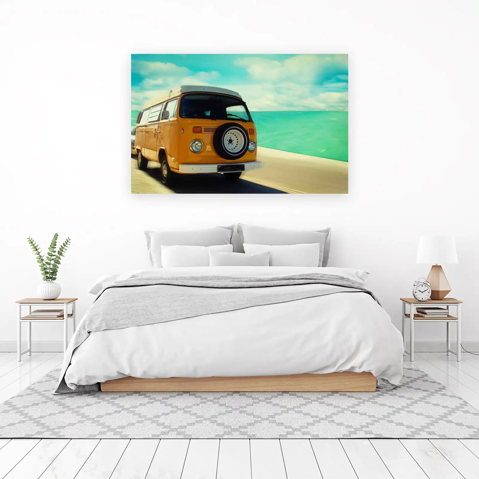 Retro Yellow Van Beach Vibes Wall Art