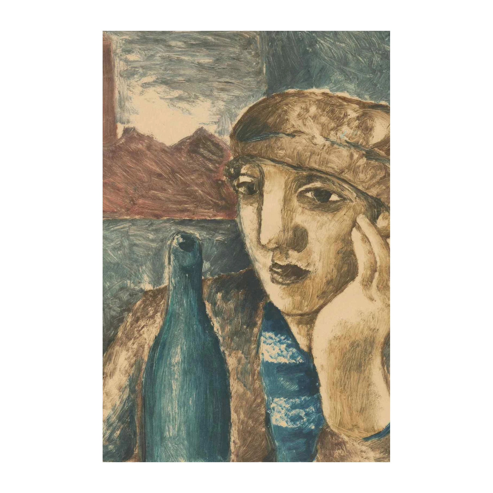 Thoughtful Portrait Blue Bottle Wall Art