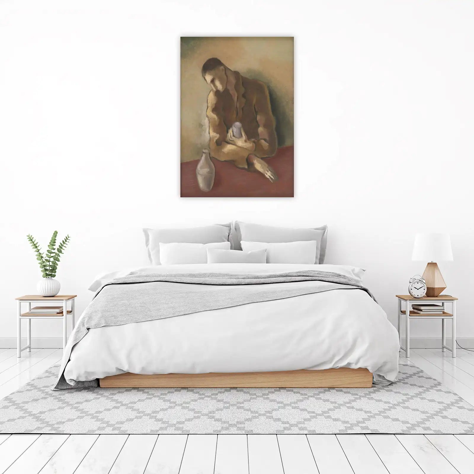 Somber Solitude Figure with Bottle Wall Art