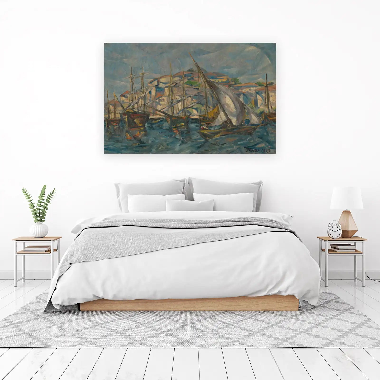 Serene Harbor Sailboats Impressionist Wall Art