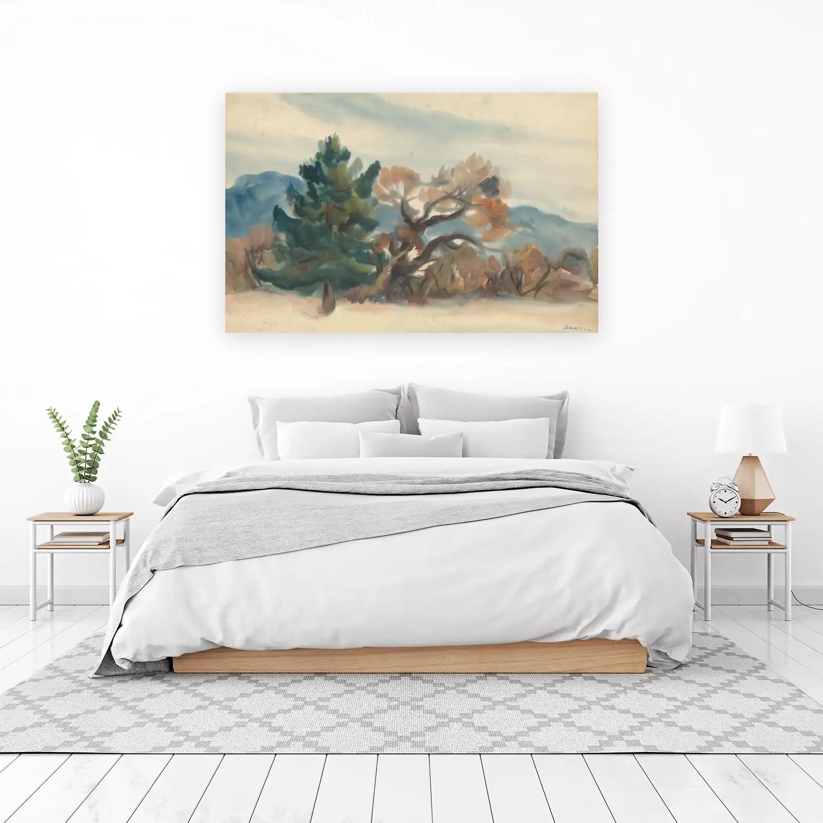 Misty Mountain Landscape Watercolor Wall Art