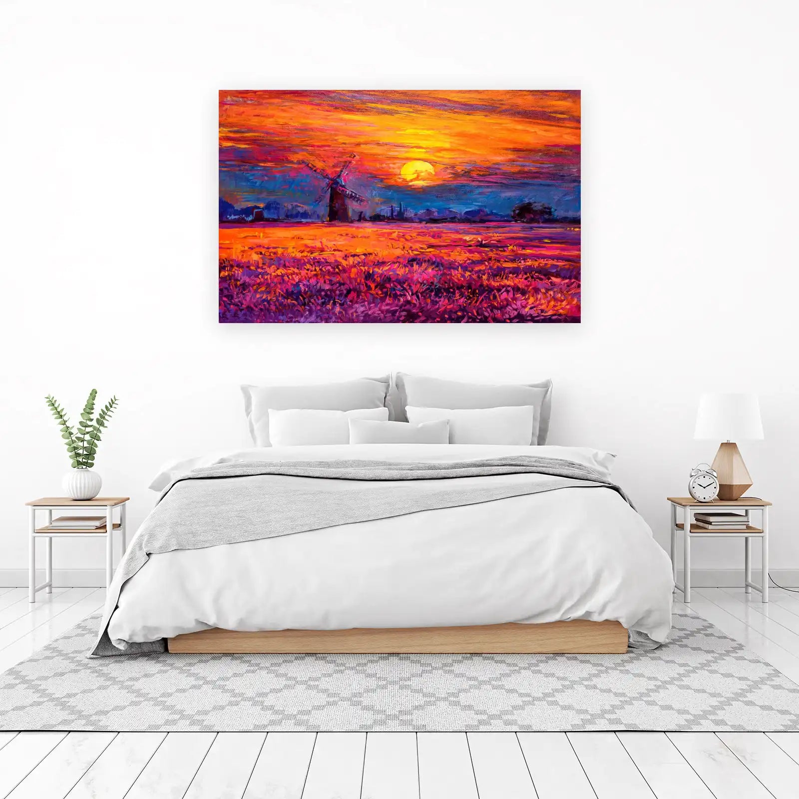 Vibrant Sunset Windmill Field Wall Art