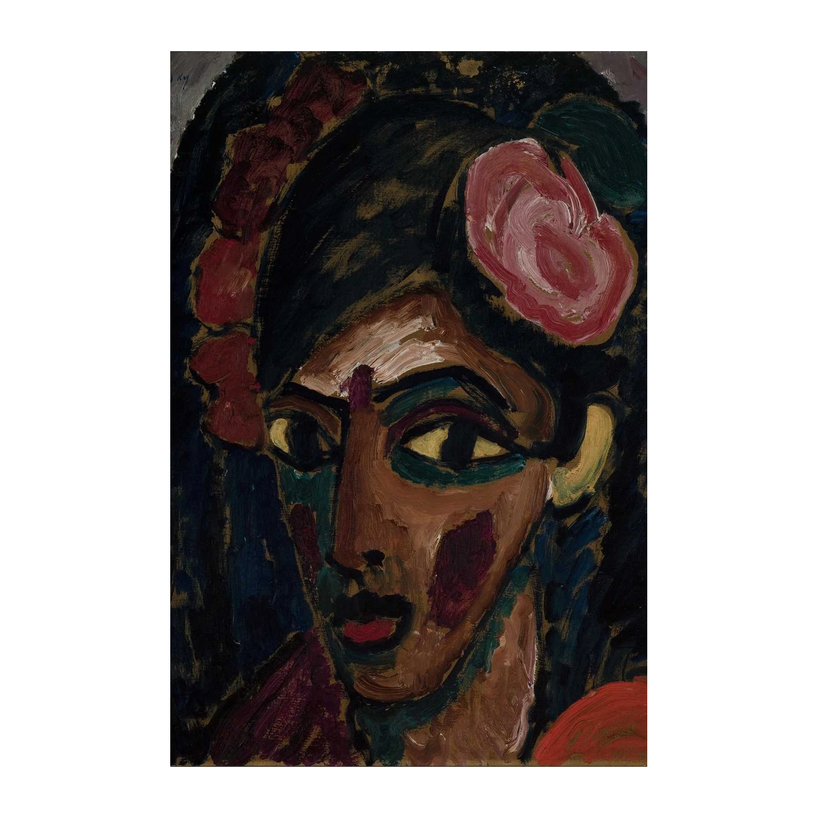 Expressive Portrait with Rose Wall Art