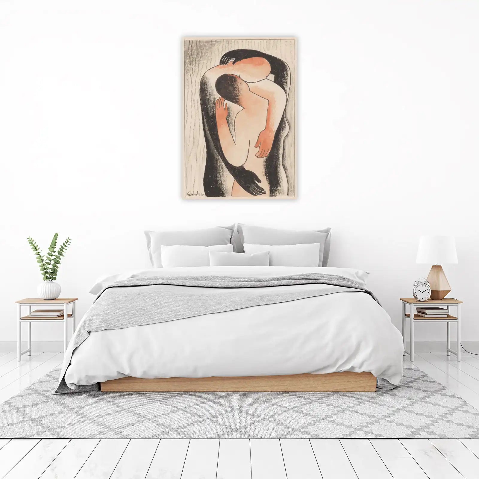 Embrace of Two Souls Abstract Hug Wall Art