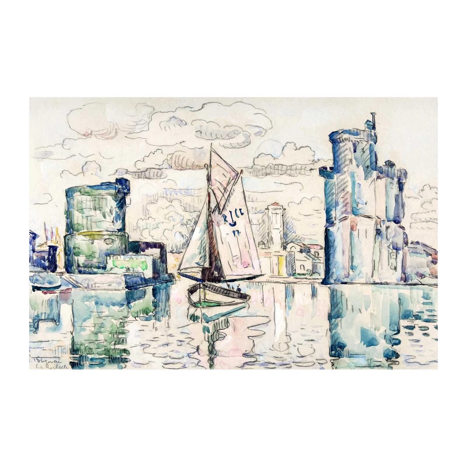 Coastal Sailboat Harbor Watercolor Wall Art