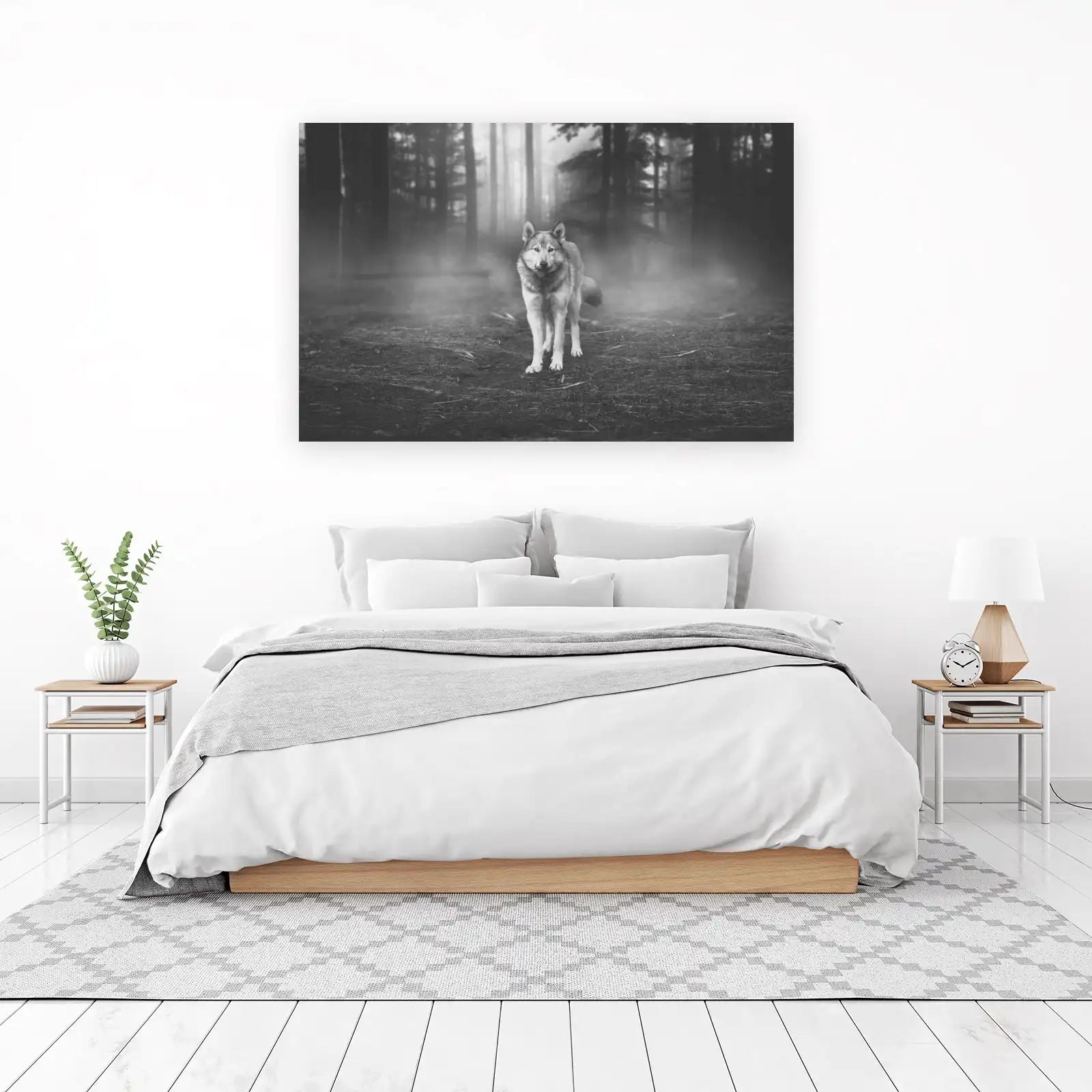 Mystic Wolf in Foggy Forest Wall Art
