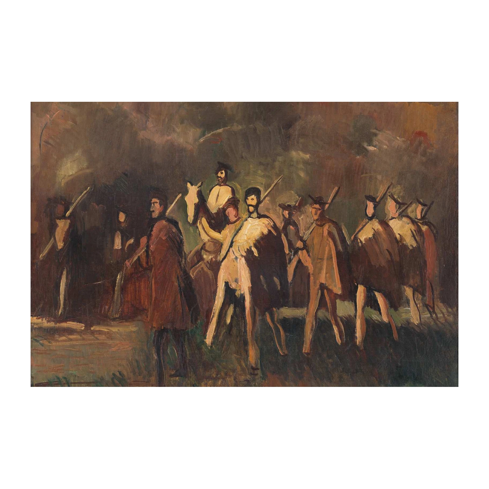 Equestrian Group Vintage Oil Painting Wall Art